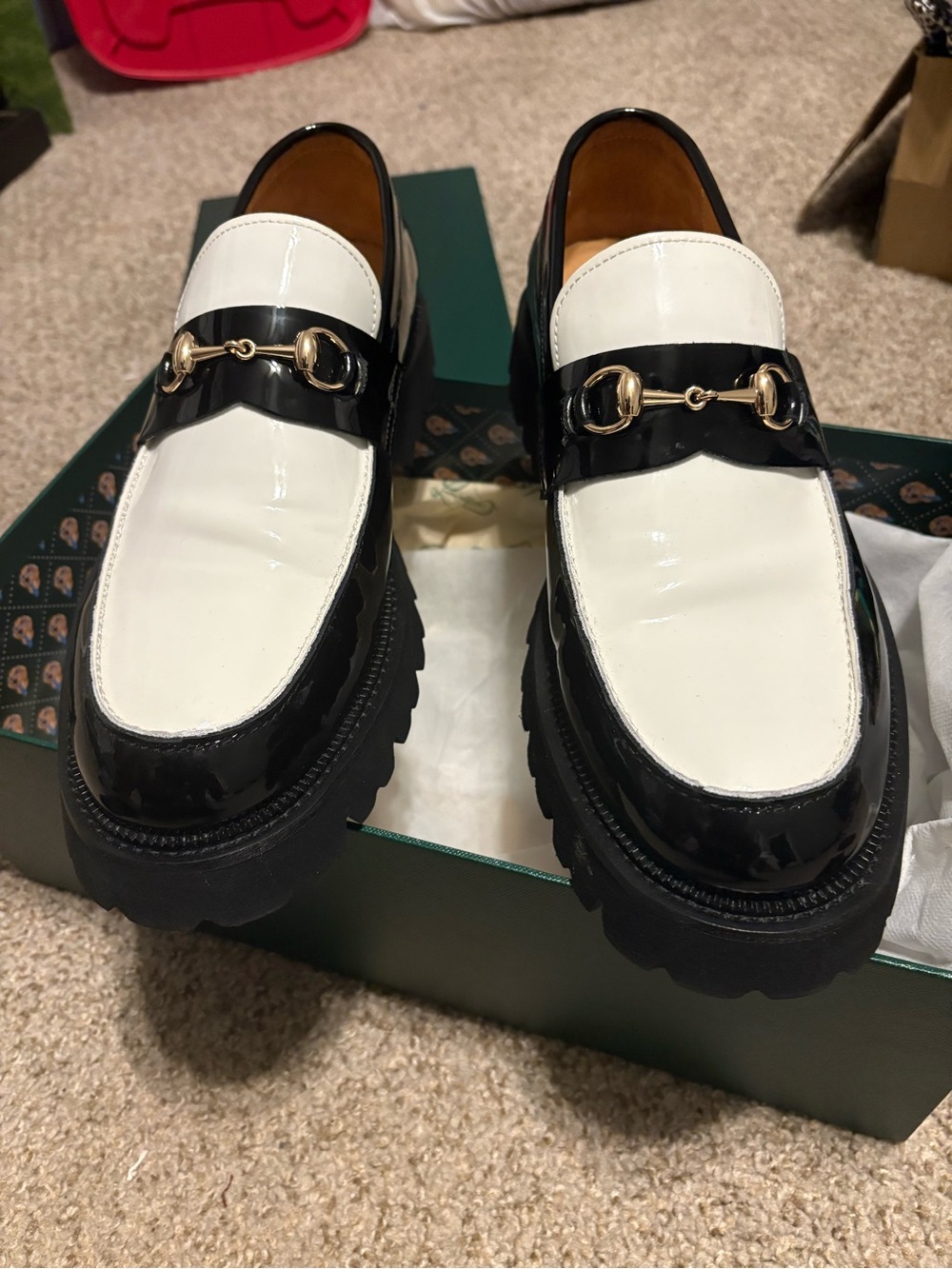 Two-Tone Black and White Leather Bit Loafers for Men
